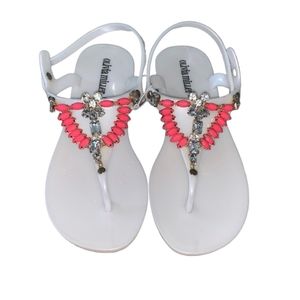 White Jelly Sandals with Pink Rhinestones
